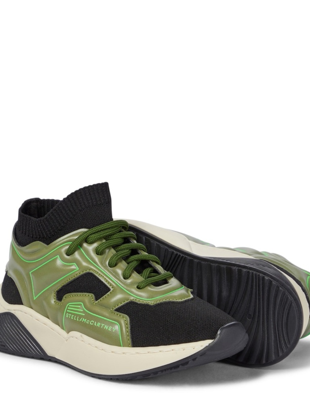 Stella McCartney Panelled  Green & Black Low-Top Sock Sneaker